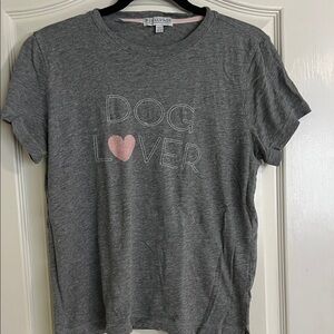 P.J.Salvage Gray Dog Lover T-Shirt with Pink Heart